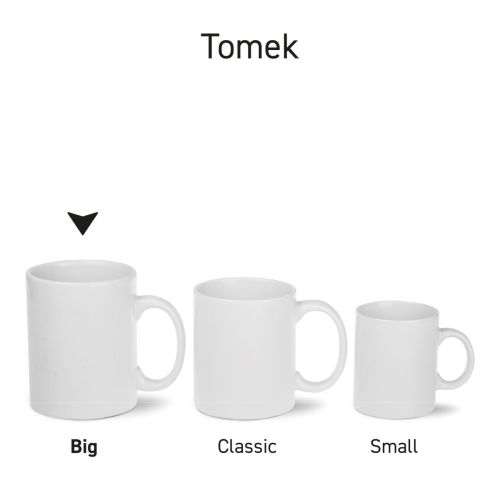 Meerdere Tomek mokken naast elkaar gepresenteerd als uniforme productserie.