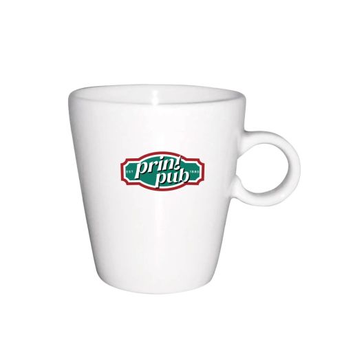 Porseleinen mok 20 cl. bedrukt met meerkleurig PrintPub-logo aan de voorzijde.