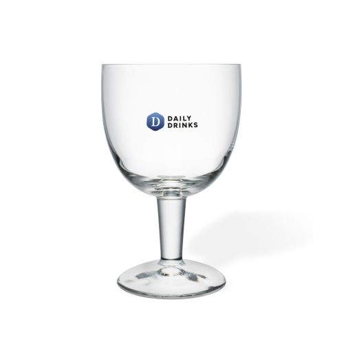 Voorzijde van het 15 cl. tapmaatglas met kleurrijk DailyDrinks-logo in full-colour bedrukt.