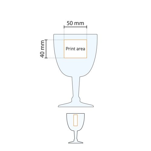 Technische werktekening van het 33 cl. tapmaatglas met zones voor bedrukking of gravure.