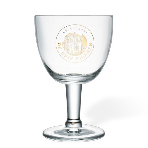 Trappist glas 33 cl met éénkleurig logo van De drie pilaren bedrukt op de voorzijde.