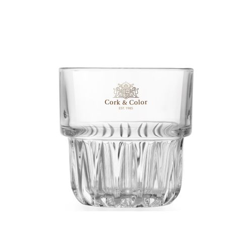 Voorzijde van Tumbler Onis 23 cl. glas met CorkColor-logo in full-colour op glasoppervlak.
