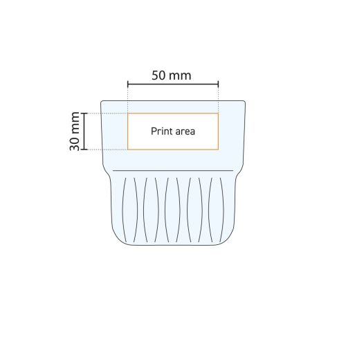 Drukgebied voor bedrukking weergegeven op technische werktekening van Onis Everest glas 26,5 cl.