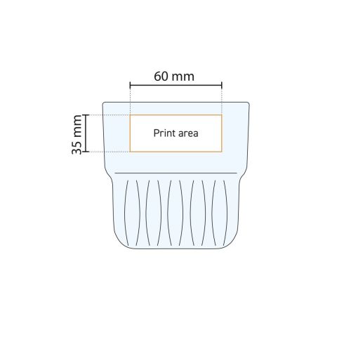 Technische werktekening van het 35,5 cl glas met aanduiding van het beschikbare drukgebied.