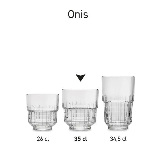 Meerdere Onis glazen naast elkaar gepresenteerd als uniforme productserie.