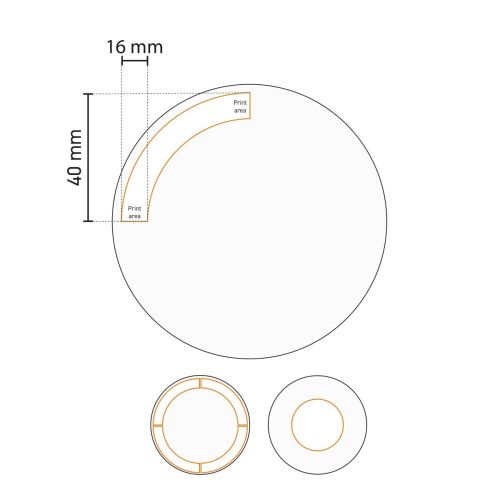 Technische werktekening van Venus bord 20 cm toont het drukgebied voor logo-plaatsing.