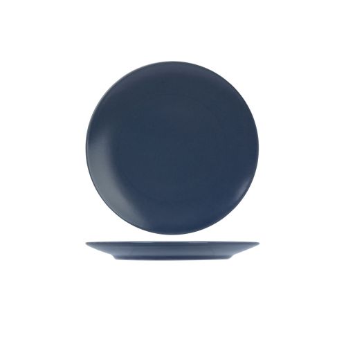 Venus bord 20 cm in blauw porselein, strak weergegeven in vooraanzicht.