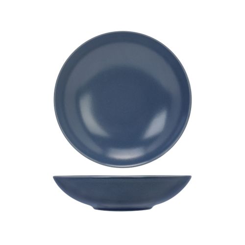 Recht vooraanzicht van het Venus bord diep 21 cm van blauw aardewerk met ronde vorm en matte afwerking.