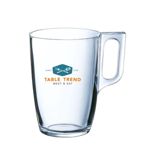 TableTrend-logo in meerdere kleuren op het Voluto glas 32 cl. vooraanzicht.