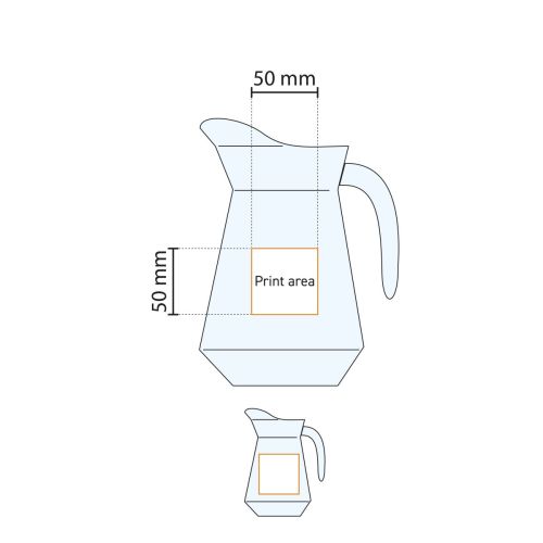 Technische werktekening toont drukgebied op glazen waterkan Broc Arc 1,0 liter.