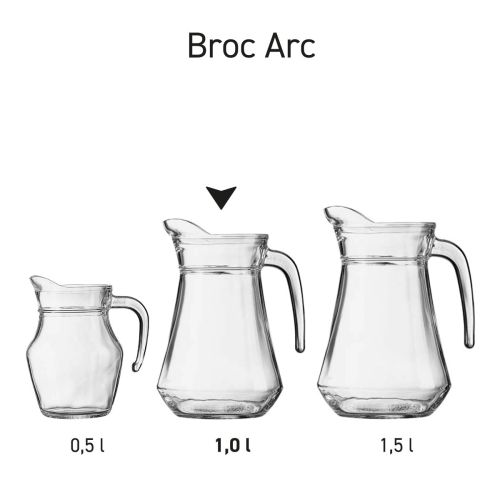 Serie waterkannen Broc Arc 1,0 liter waterkannen in glazen uitvoering gepresenteerd als productserie.