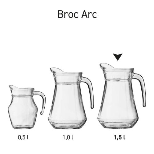 Seriebeeld van glazen waterkannen Broc Arc gepresenteerd als productlijn.