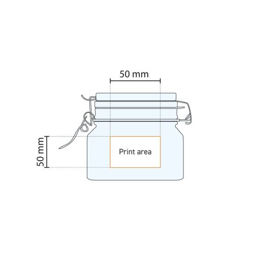 Technische werktekening toont drukgebied op Fido weckpot rond glas van 0,2 liter.