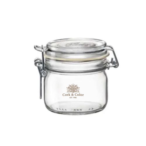 Weckpot Fido 0,2 liter glas met CorkColor-logo in één kleur gecentreerd op de voorzijde.