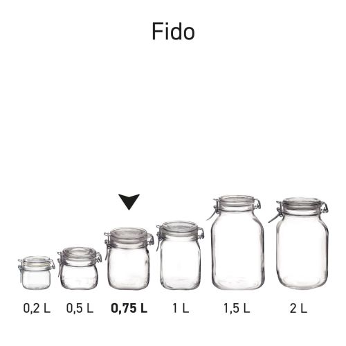 Seriebeeld met meerdere glazen weckpotten Fido in vierkante uitvoering.