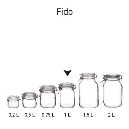 Serieopstelling van Fido weckpotten glas in vierkante vorm, geschikt voor opslag.
