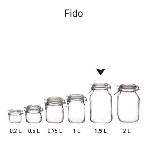 Serieafbeelding met meerdere vierkante Fido weckpotten, geordend voor overzicht.