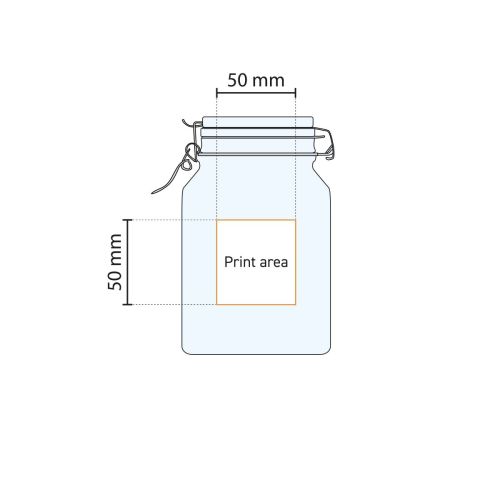 Technische werktekening toont drukgebied op Fido weckpot vierkant glas 2 liter.