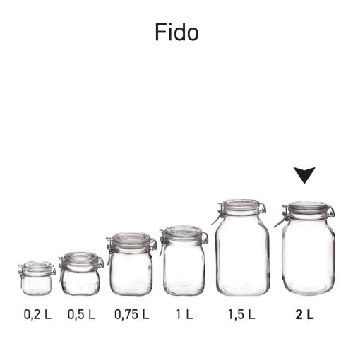 Serieafbeelding met meerdere Fido weckpotten van glas in opstelling.