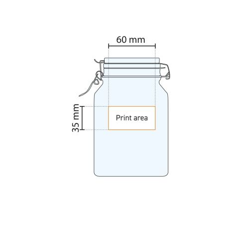 Technische tekening met aanduiding van het drukgebied op de vierkante Weckpot Fido 3 liter.
