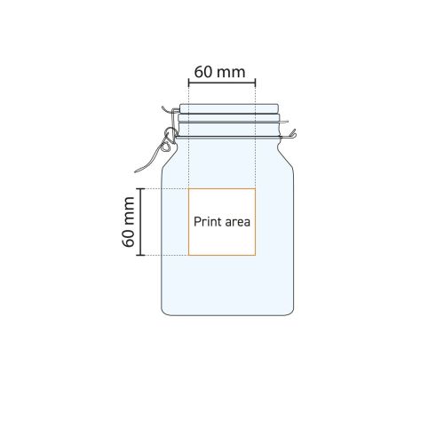 Technische werktekening met aangegeven drukgebied op het ronde oppervlak van de Weckpot Fido 4 liter.