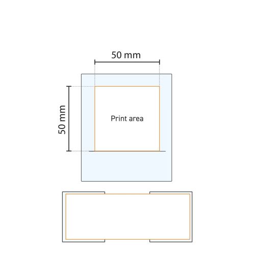 Technische werktekening van whiskyglas 30 cl met gemarkeerd drukgebied voor logo.