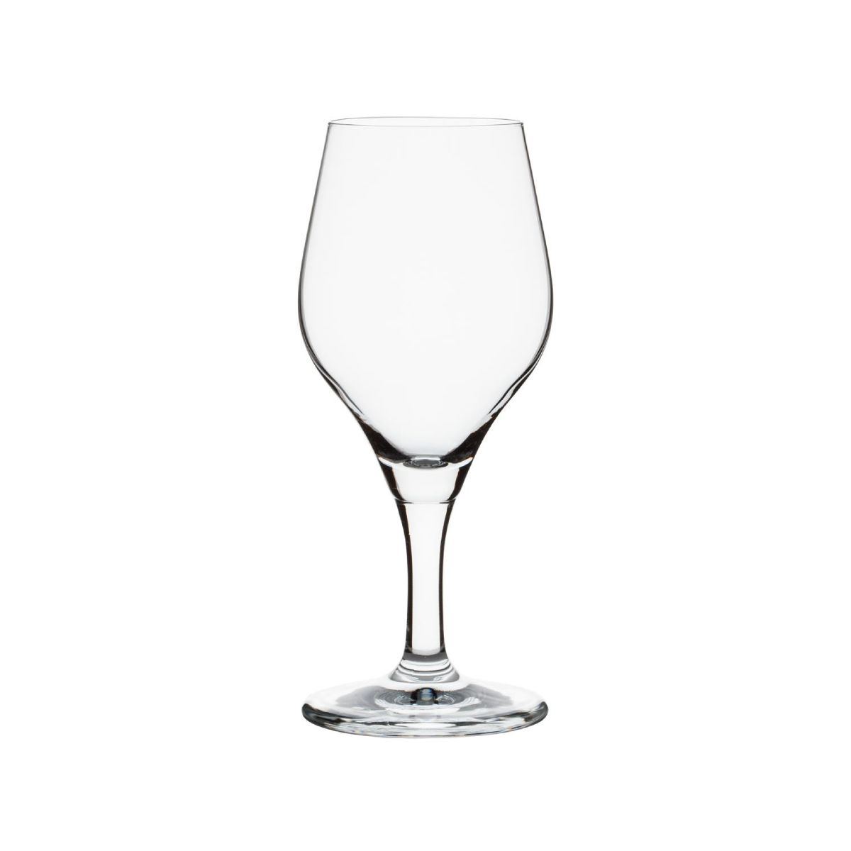 Vooraanzicht van het Ronceva bierglas 25 cl, gemaakt van transparant proefglas.