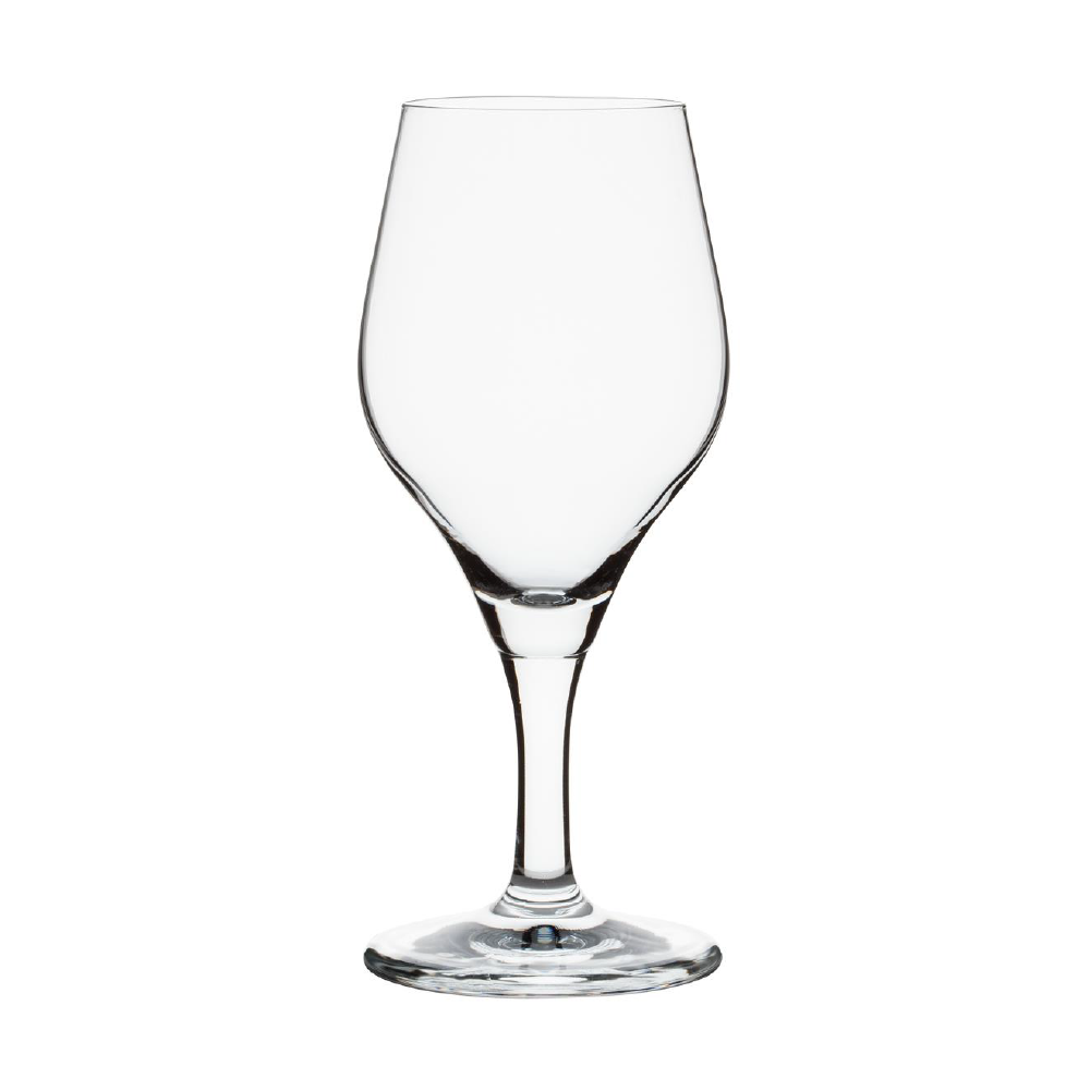 Vooraanzicht van bierglas Ronceva 40 cl. met voet, gemaakt van helder glas.