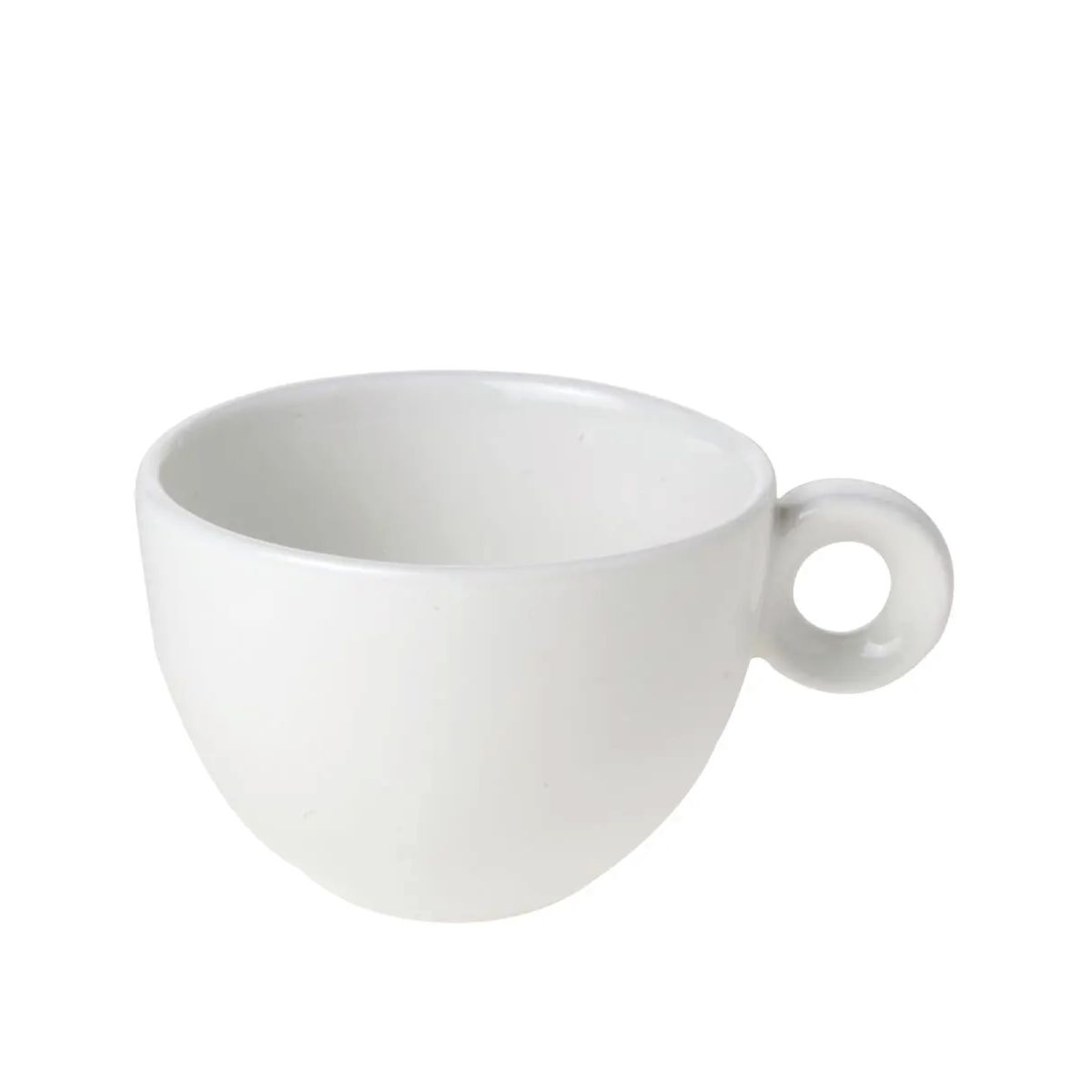 Porseleinen Bola Cappuccino kop van 20 cl in vooraanzicht, met ronde vorm en gladde witte afwerking zichtbaar.