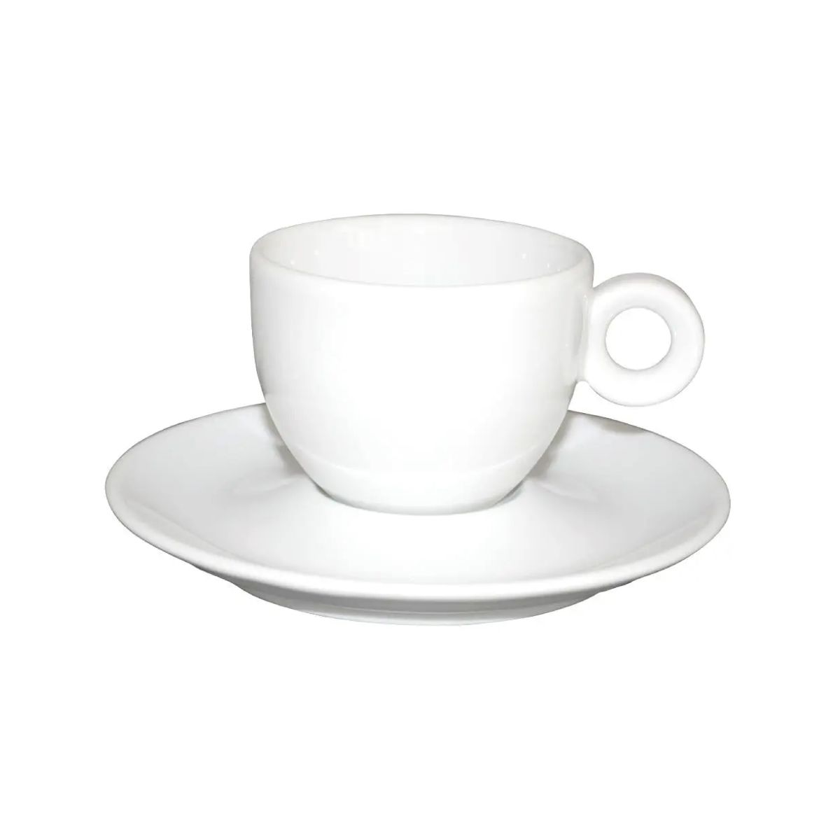 Vooraanzicht van Bola koffie wit 15 cl. set, met bolle vorm en glad oppervlak.