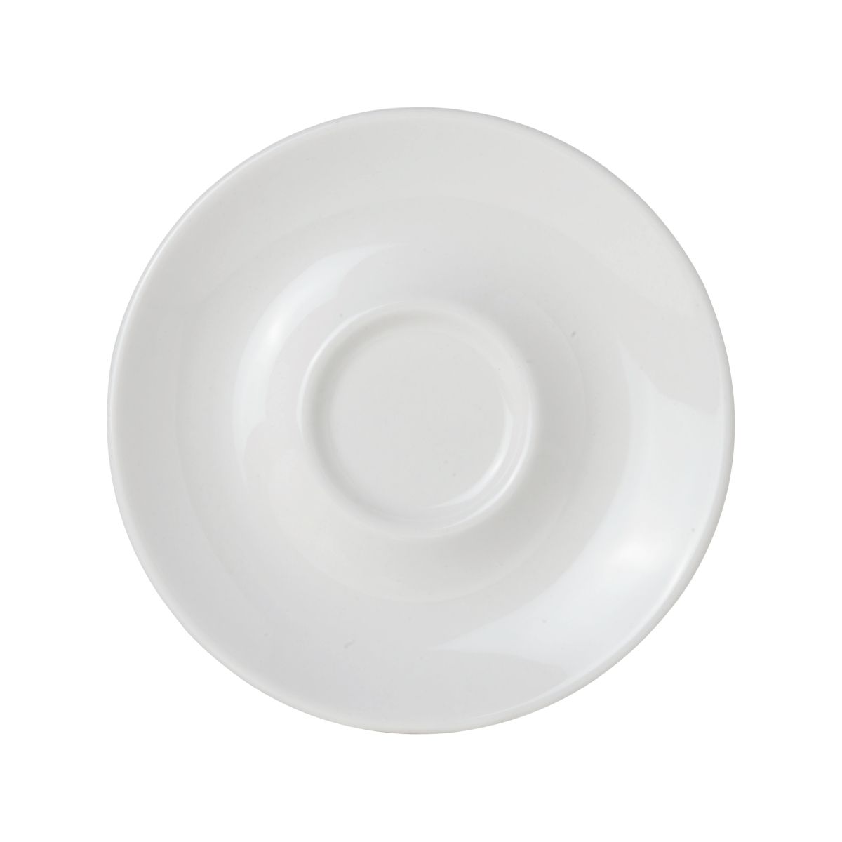 Vooraanzicht van de Bola cappuccinoschotel 14,5 cm van porselein met brede rand.