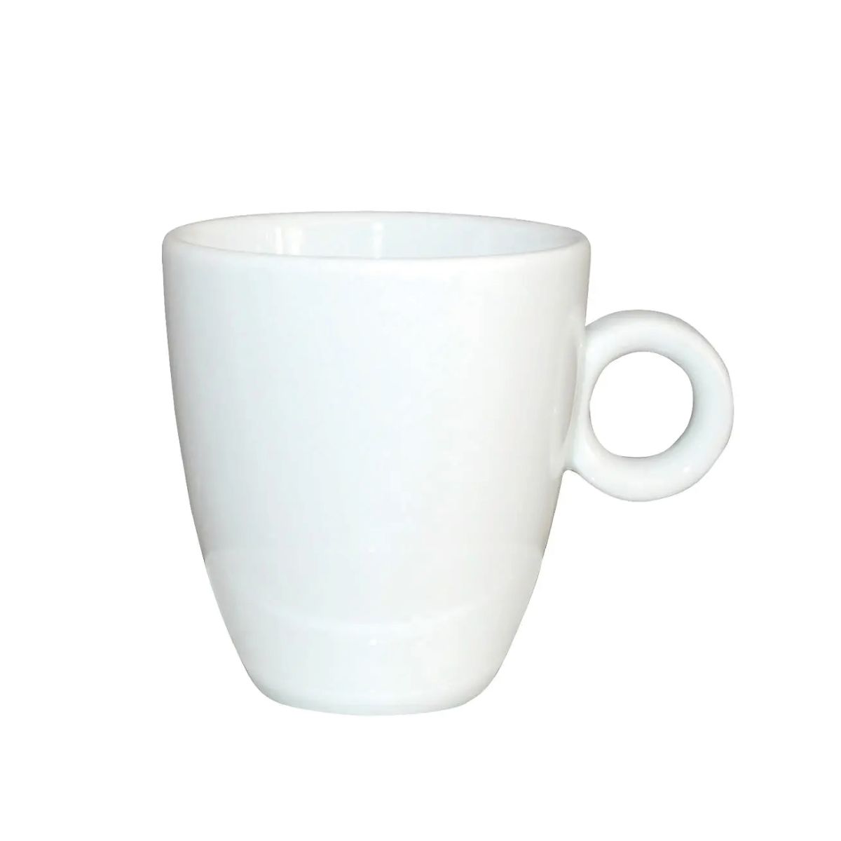 Hoog model Bola Koffie kop van 19 cl. in wit porselein, in vooraanzicht met glad oppervlak en rechte vorm.
