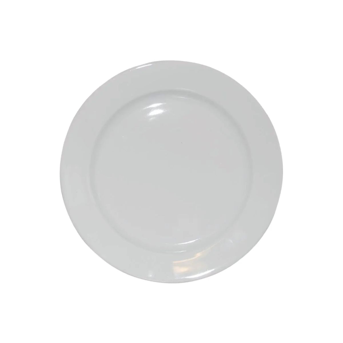 Vooraanzicht van wit glazen bord van 17 cm met brede rand en ronde vorm.