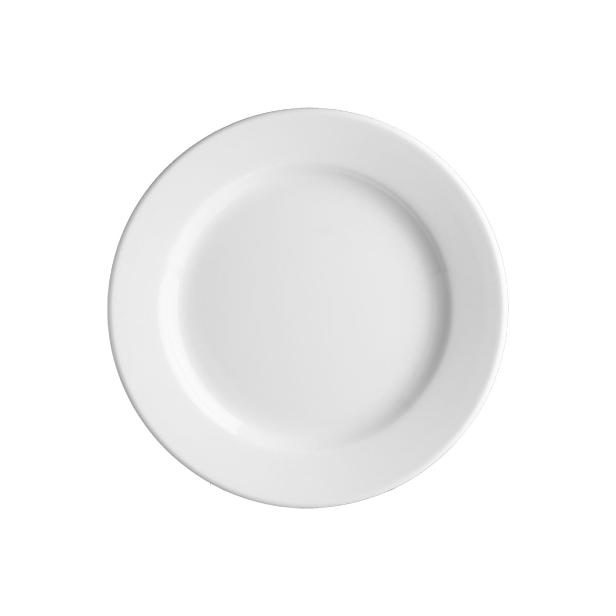 Vooraanzicht van een wit Bord Princip 17 cm van porselein, met ronde vorm en glad oppervlak.