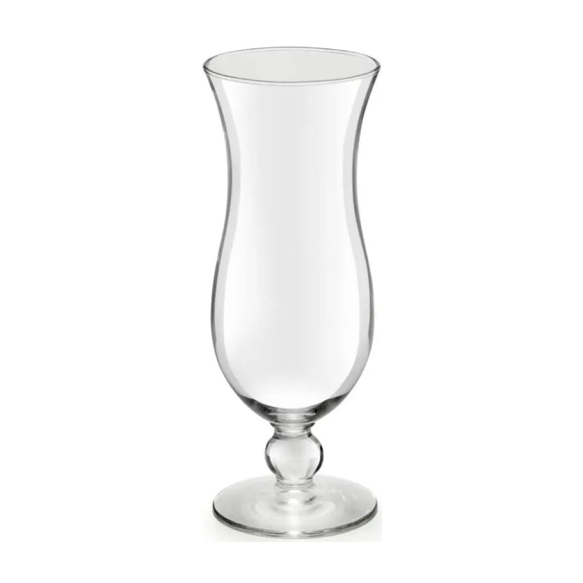 Vooraanzicht van transparant cocktailglas Blue Hawai 44 cl. van glas met smalle voet en hoge kelk.