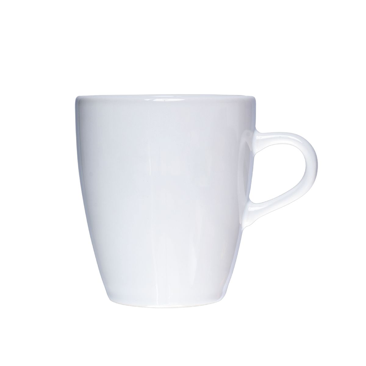 Porseleinen Cynthia mok 20 cl. in wit uitgevoerd, weergegeven in frontaal aanzicht.
