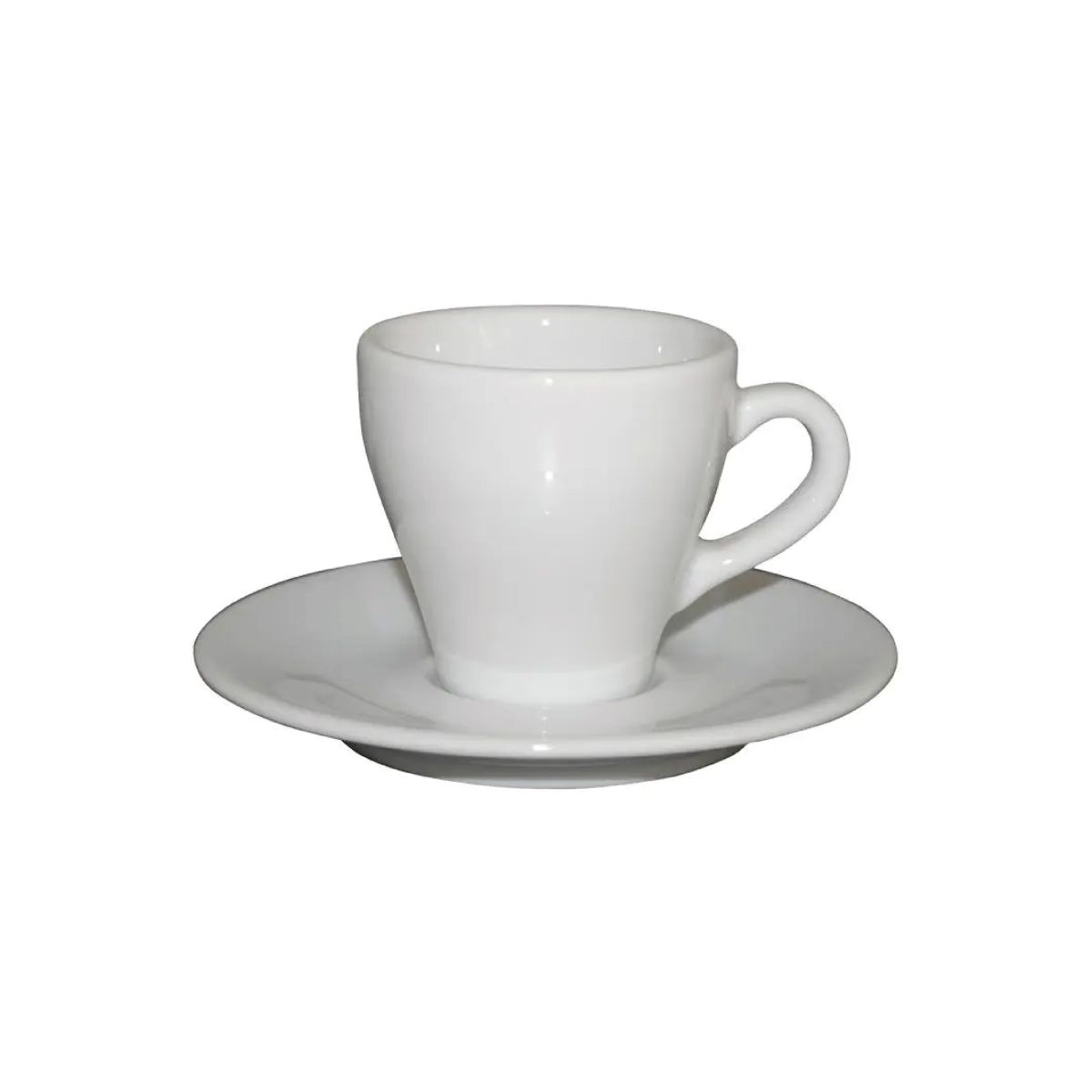 Porseleinen Dom Espresso SET 8 cl. in wit, recht van voren gefotografeerd met kopje en schotel van de set.