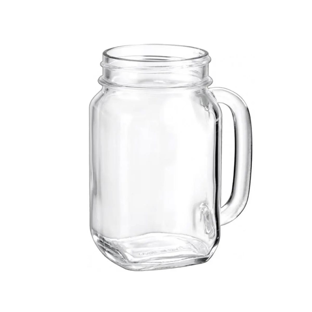 Vooraanzicht van de Drink Jar Country 48 cl. van helder glas met schroefrand en handvat.