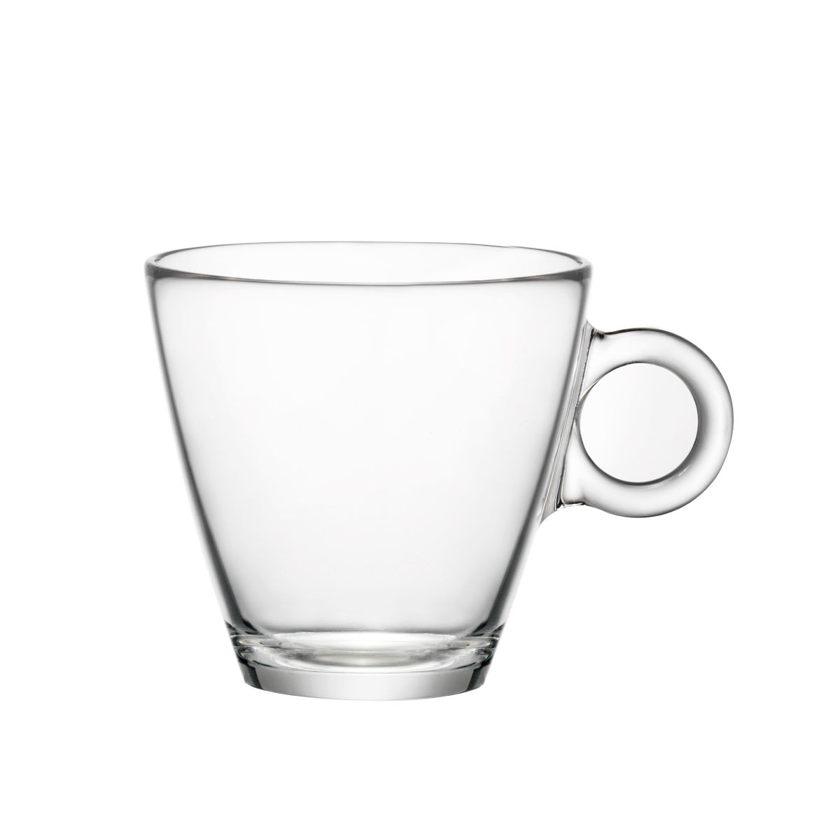 Vooraanzicht van Easy Bar cappuccino kop 23 cl, transparant glas met brede bovenrand en glad oppervlak.