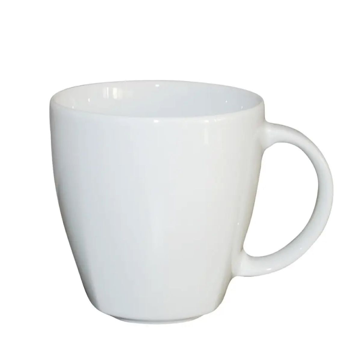 Vooraanzicht van witte porseleinen mok Kirsten met inhoud van 30 cl en klassiek oor.