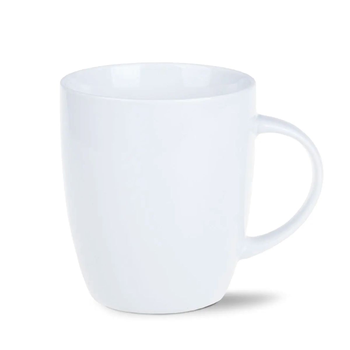 Vooraanzicht van de Mini Specta mok van 28 cl, uitgevoerd in wit porselein met rechte wand en oor.