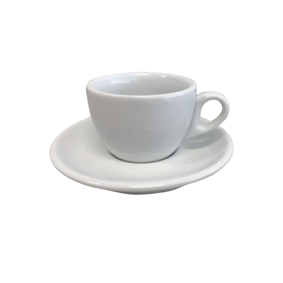 Vooraanzicht van Style Koffie 15 cl. SET in wit porselein met eenvoudig kopje en schotel.