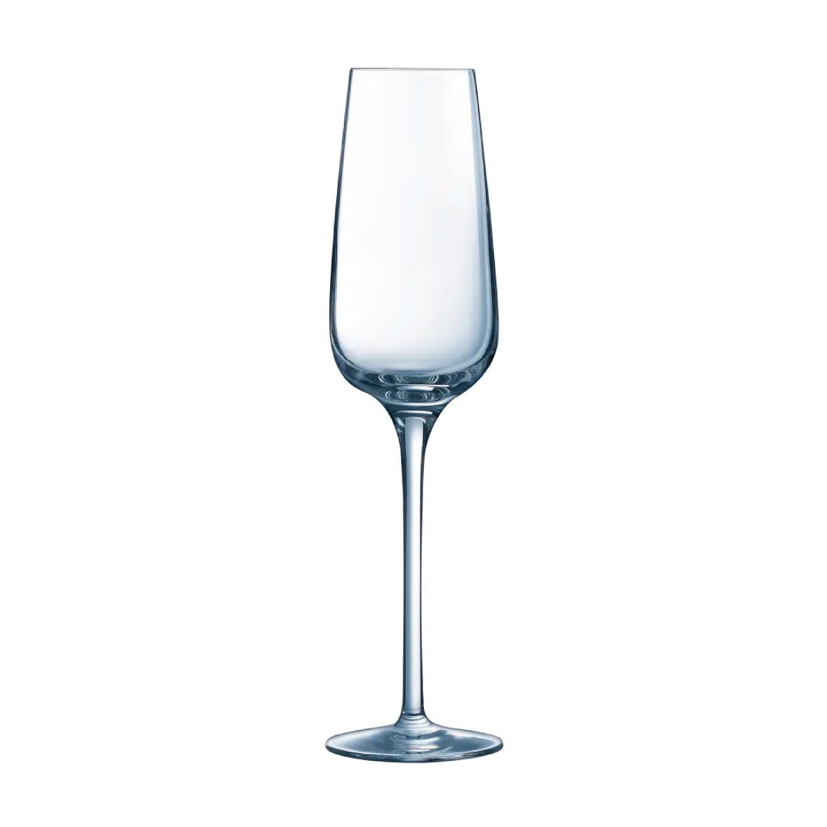 Vooraanzicht van het slanke Sublym champagneglas 21 cl, gemaakt van helder transparant glas.