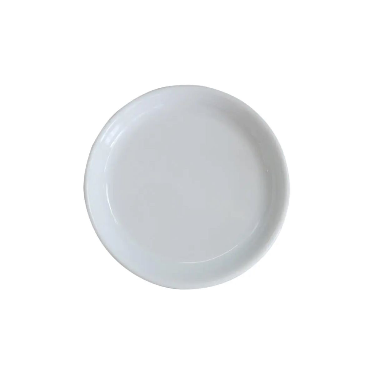 Vooraanzicht van ronde witte theezakhouder van 85 mm porselein, neutraal gepresenteerd tegen effen achtergrond.