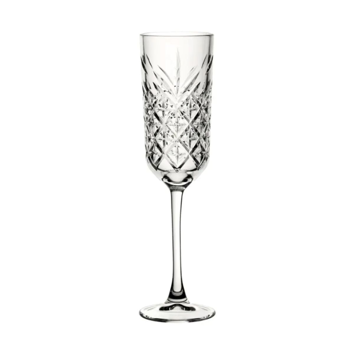 Frontale weergave van de Timeless champagneflute 17,5 cl. in transparant glas met smalle kelk.