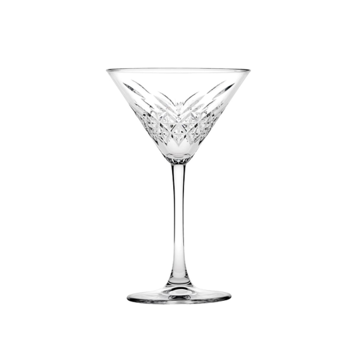 Vooraanzicht van Timeless Martini glas 23 cl. met brede kelk en fijne glasstructuur.
