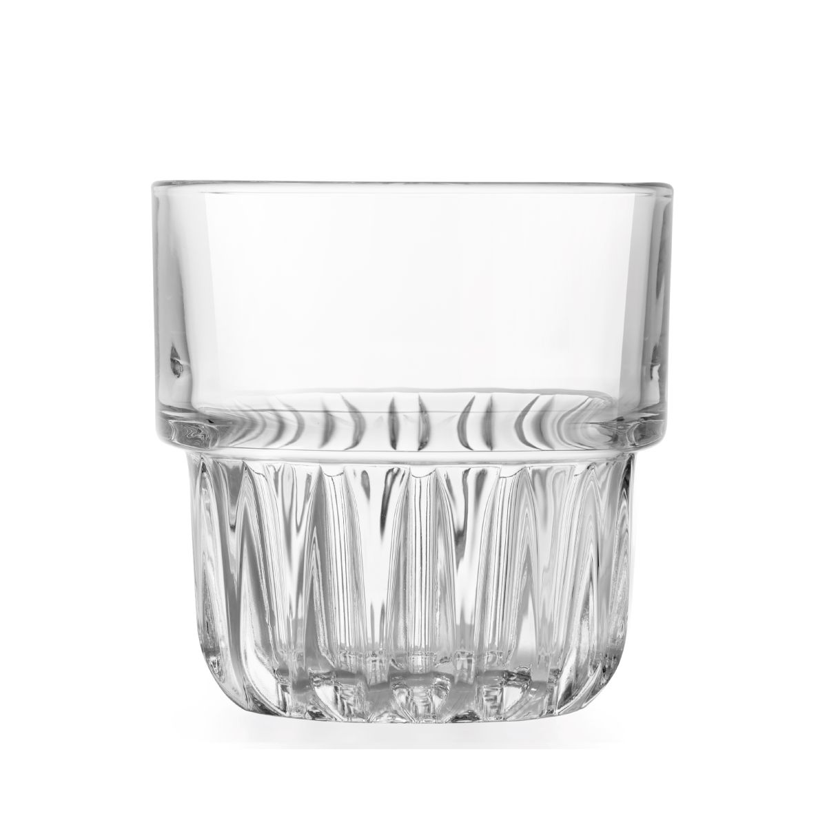 Vooraanzicht van een transparant Tumbler Onis Everest glas van 35,5 cl met cilindervorm en dikke bodem.