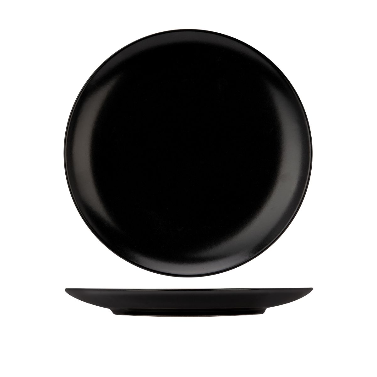 Zwart porseleinen Venus bord 26 cm met ronde vorm, in vooraanzicht weergegeven.