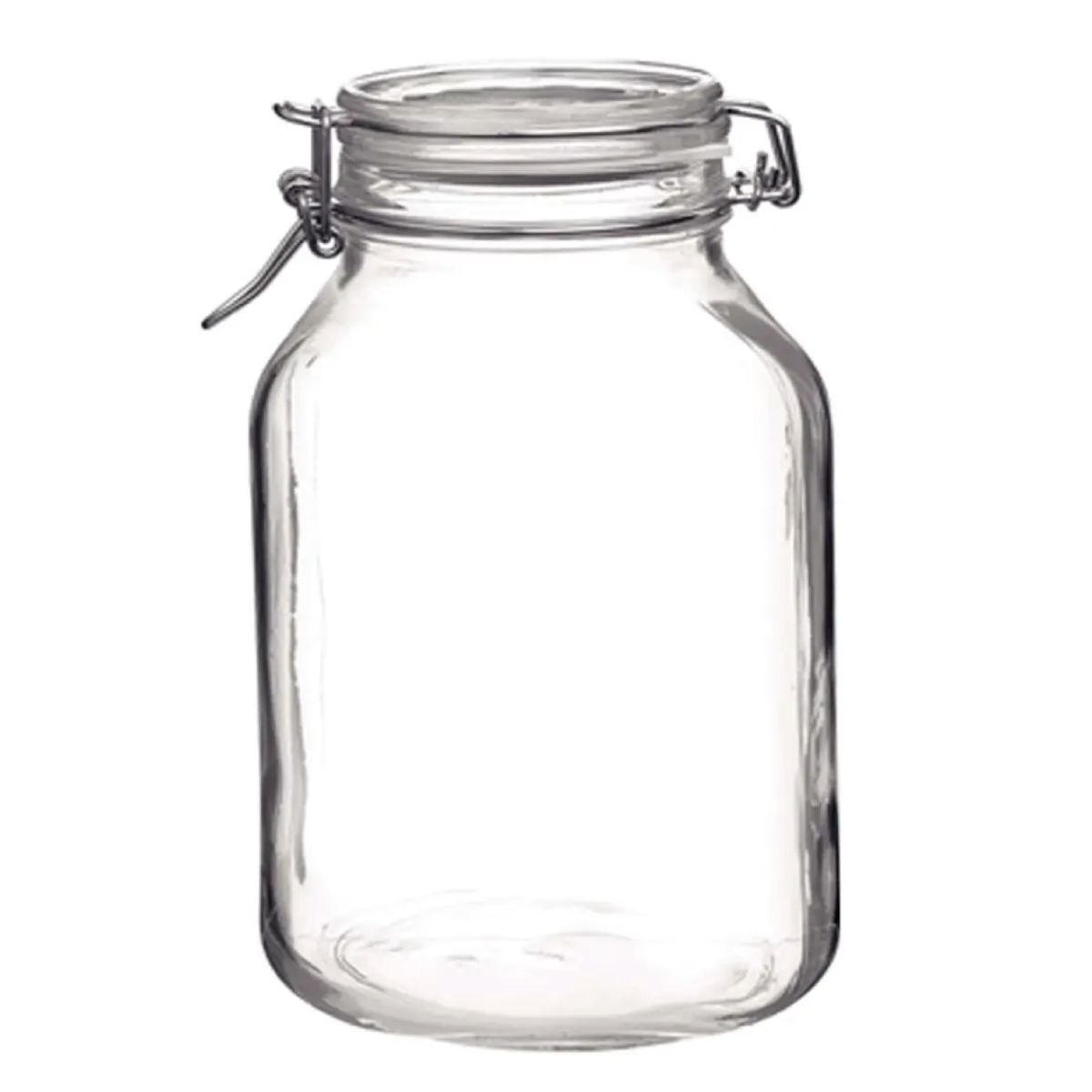 Vooraanzicht van de ronde Weckpot Fido 5 liter met glazen pot en metalen beugelsluiting.